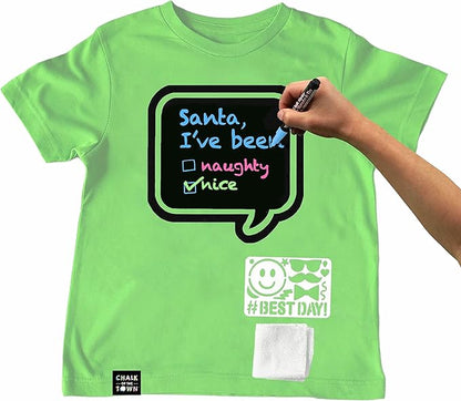 Green Speech Bubble Chalkboard Short Sleeve T-Shirt Kit for Kids with 3 Markers and 1 Stencil (Youth X-Small)