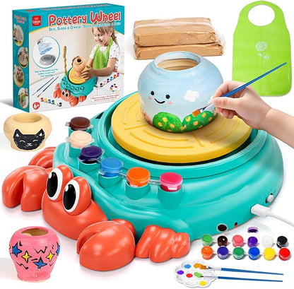 Lehoo Castle Pottery Wheel for Kids, Complete Pottery Arts and Crafts for Kids Ages 8-12 with Air Dry Clay Painting Kit Sculpting Tools, Art Supplies for Girls Boy Birthday Gift for Ages 6+