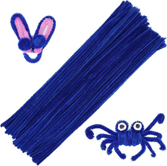 60 Blue Pipe Cleaners, Chenille Stem Craft Supplies for Creative Home Decoration Projects