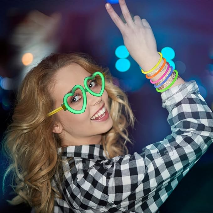 LOMIMOS Glow Sticks Party Pack,100 Glow Sticks(8") 20 Eye Glasses Glow in The Dark Party Supplies with Connectors for Bracelets Necklaces Kids