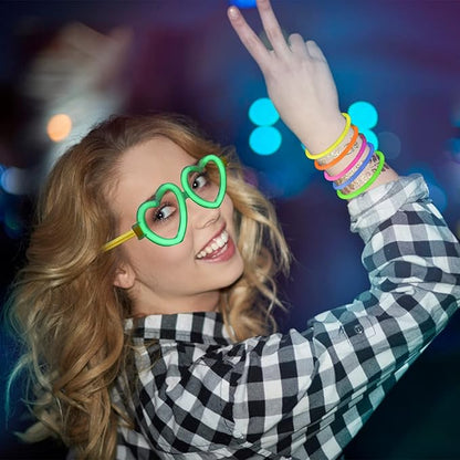 LOMIMOS Glow Sticks Party Pack,100 Glow Sticks(8") 20 Eye Glasses Glow in The Dark Party Supplies with Connectors for Bracelets Necklaces Kids