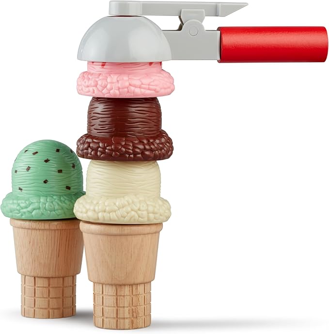 Melissa & Doug Scoop and Stack Ice Cream Cone Magnetic Pretend Play Set, Multicolor - FSC Certified