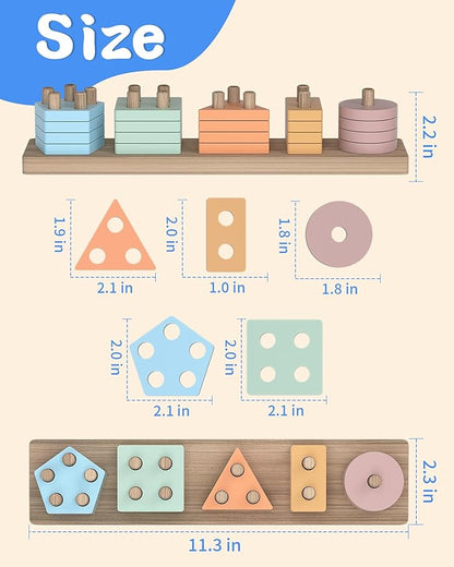 Montessori Toys for 1 2 Year Old Girl and Boy Birthday Gifts, Shape Sorter Wooden Toys for Toddlers Age 1-3 2-4, Learning Educational Sensory Stacking Easter Basket Stuffers Toy Toddler Puzzles