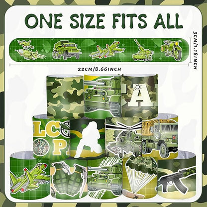 48 PCS Army Slap Bracelets Party Favors Military Camo Wristbands Bracelets Goodie Bag Fillers for Army Birthday Decorations Supplies for Class Reward Prizes Gift for Kids Party Favors Birthday Gifts
