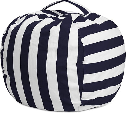 Posh Stuffable Kids Stuffed Animal Storage Bean Bag Chair Cover - Childrens Toy Organizer, X-Large 48" - Canvas Stripes Blue and White