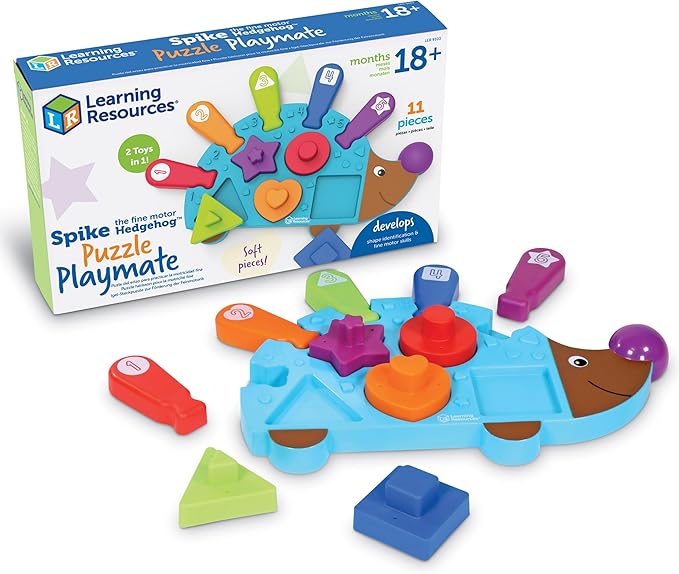 Learning Resources Spike The Fine Motor Hedgehog Puzzle Playmate - 11 Pieces,Ages 18+ Months Fine Motor Game, Color and Shape Recognition Toddler Montessori Toys