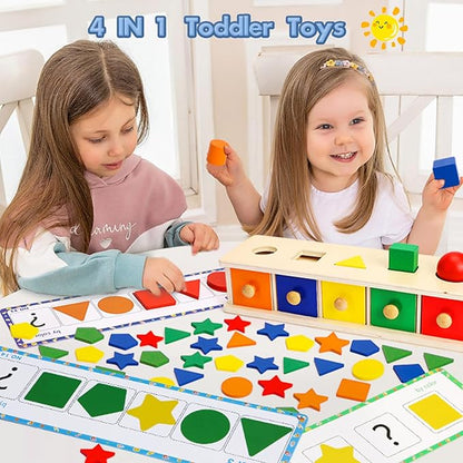 Montessori Toys Wooden Color & Shape Sorter Toys for Toddlers 1-3, Matching Box Sorting Blocks Manipulatives Preschool Learning Educational Toys for 1 2 3 4 Year Old Boy Girl Kid Gifts
