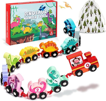 Toddler Toys for 2 Year Old Boy Easter Birthday Gifts, Wooden Dinosaur Train Set Montessori Toys for 2 Year Old, Learning Dinosaur Toys for Kids Ages 2-4 Boys Girls Toddler Toys 2-3
