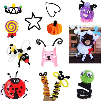 TOAOB 100pcs Pipe Cleaners Bulk Craft Supplies Black Chenille Stems 6mm x 12 Inch Fuzzy Pipe Cleaners for DIY Art Crafts Decorations