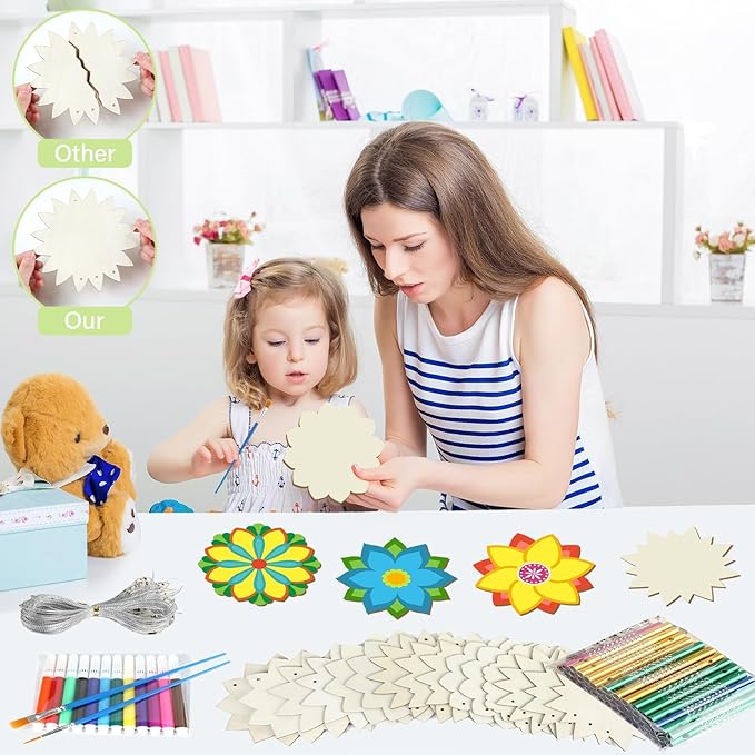 gisgfim 16 Pack Lotus Flower Wind Chime Crafts Kits for Kids Make Your Own Mandala Wind Chime Wooden DIY Arts and Crafts Decoration for Xmas Party School Classroom Decorations Supplies Birthday Favors