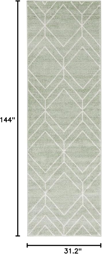 SAFAVIEH Adirondack Collection Runner Rug - 2'6" x 12', Sage & Ivory, Modern Geometric Design, Non-Shedding & Easy Care, Ideal for High Traffic Areas in Living Room, Bedroom (ADR241Y)