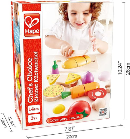 Hape Chef’s Choice Wooden Play Food Basics Set | Wooden Pretend Play Food Set for Kids, Basic Play Velcro Cooking Ingredients and Accessories Set