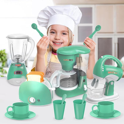Play Kitchen Toys,Pretend Play Kitchen Appliances Toy Set with Coffee Maker, Blender, Mixer, Toaster, Toys for 3 4 5 6 7 8 Year Old, Birthday Gifts for Kids