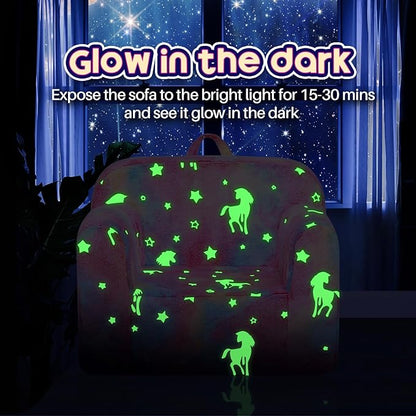 ALIMORDEN Kids Ultra-Soft Snuggle Foam Filled Chair, Cuddly Sherpa Reading Couch for Boys and Girls,Glow-in-The-Dark Unicorn Pattern