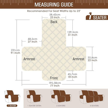 TAOCOCO Non-Slip Recliner Chair Cover Sofa Slipcover, Pet Cover for Small Recliner Chair with Elastic Straps, Washable Reclining Chair Cover Recliner Furniture Protector (23'' Small, Coffee)