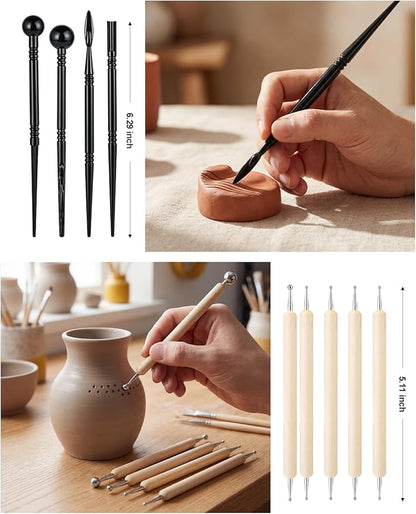 44Pcs Clay Sculpting Tools Kit, Ceramic Clay Ball Stylus Dot Painting Tools, Air Dry Clay Tools Set for Carving, Dotting, Embossing, Shaping, Molding, Pottery Crafts, Nail Art, Rhinestone, Rock