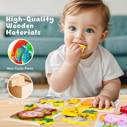 Wooden Puzzle for Toddler 1-3, 8 Pcs Toddler Puzzle Ages 2-4, Baby Animal Puzzle for Toddler, Montessori Puzzles Toys for 1 2 3 Year Old Boy Girl, Learning Preschool Educational Puzzle Toy(8 Pcs)
