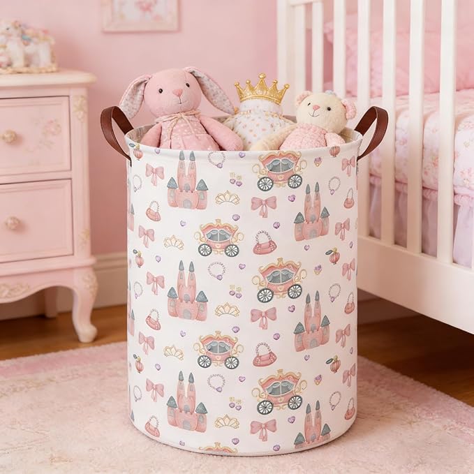 Princess hamper,Girl Laundry Basket,Baby Nursery Hamper,Waterproof foldable girls toy storage box,Dirty Clothes Hampers,Princess Room Decor(Princess carriage)
