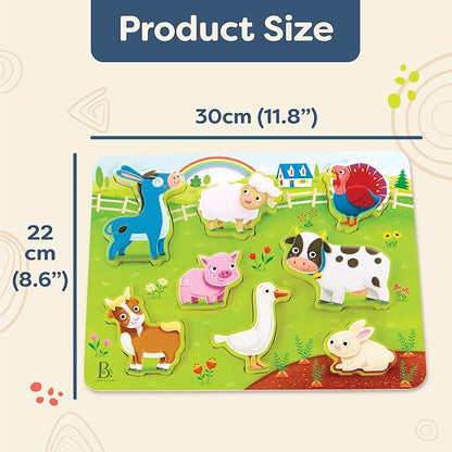 B. toys- Peek & Explore - Farm Animals- Wooden Puzzle – Chunky Puzzle for Toddlers, Kids – Farm Animal Puzzle – Cow, Sheep, Pig & More – 2 Years +