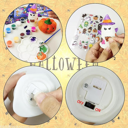 Pinkiwine 2 Pack Halloween Paint Your Own Pumpkin Ghost LED Night Lights Crafts Kit for Kids Boys Girls Halloween Toys Halloween Treat Bags Gifts Party Favors
