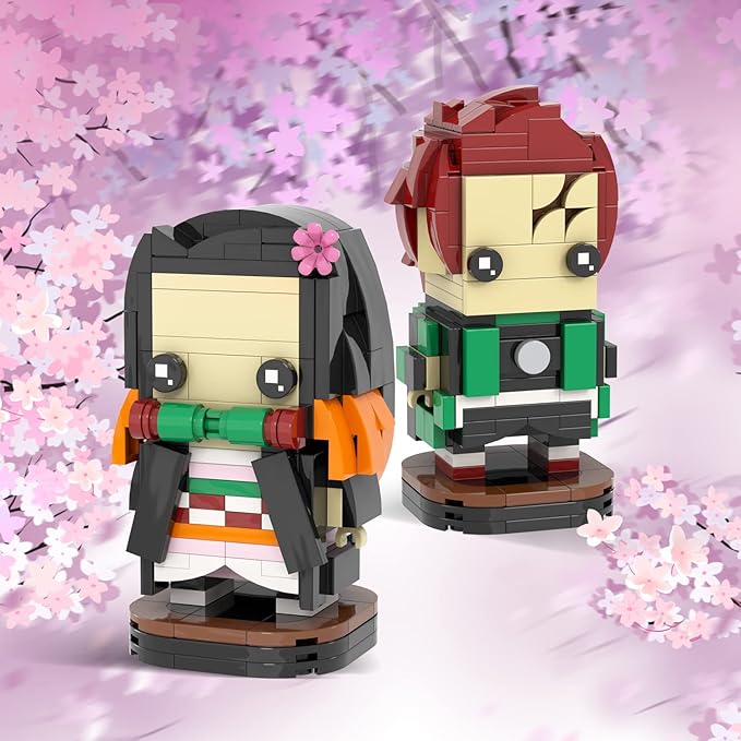 MOOXI-MOC Anime Brick Mini Headz Tanjirou and Nezuko Building Set,Creative Cute Building Blocks Children Kits,Gifts for Kids(381pcs)