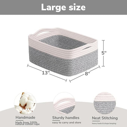 Goodpick Baskets for Shelves, Storage Basket for Organizing, Storage Bins, Toy Box, Wicker Basket for Organization 3 Pack, White & Light Gray, 13 x 8 x5 in