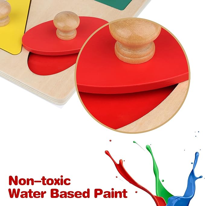 Montessori Wooden Puzzle Board Knob Wooden Puzzle Geometric Shape Puzzle Early Education Material Sensorial Toy for Toddler Shape & Color Sorter (5 Geometry Shape)