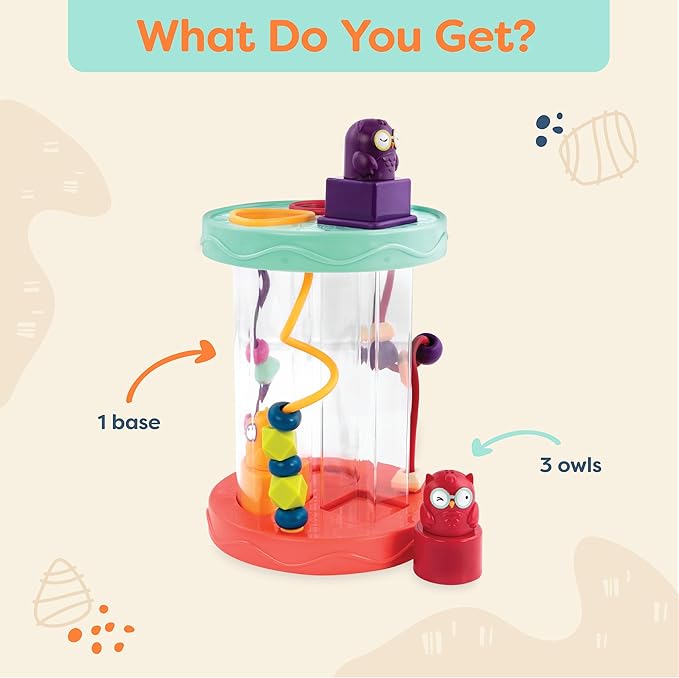B. toys- B. baby – Baby Shape Sorter – Sorting Toy with 3 Owls – Colorful Shapes, Bead Maze & Fun Sounds – Developmental & Educational Game for Babies & Toddlers –Hooty-Hoo - 10 Months +