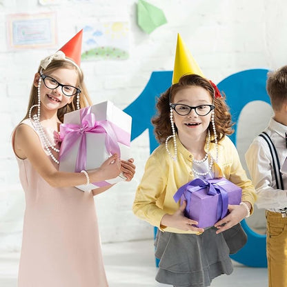 Kavoc 4Pcs Old Lady Costume Accessories Granny Grandma Dress up Eyeglasses Beaded Chain Faux Pearl Bead Necklace and Bracelet