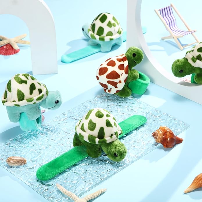 Lenwen 8 Pcs Stuffed Animal Slap Bracelets for Kids Plush Animals Slap Bracelets Bulk Cute Tiger Giraffe Turtle Koala Bracelets Wrist Animals for Girls Boys Valentine's Day Party