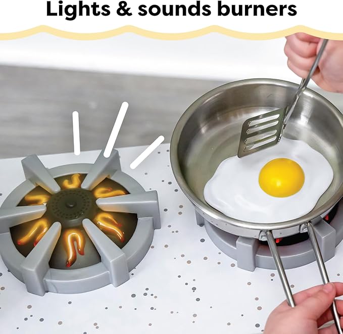 KidKraft Ultimate Corner Wooden Play Kitchen with Lights & Sounds, Play Phone and Curtains, White