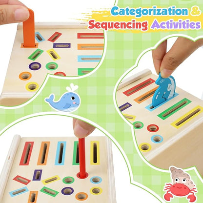 Montessori Wooden Toddler Toys for 1 Year Old, Fine Motor Skills Toys for 1-3 Year Old, 12-18 Month Baby Educational Color Shape Sorting & Animal Cognition Toy with Drawer, Birthday Gift for Girl Boy