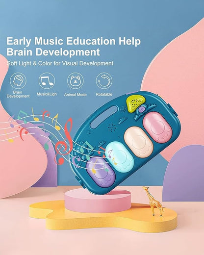 dearlomum Baby Play Mat Gym, Funny Play Piano Tummy Time Activity Mat with 5 Infant Sensory Toys, Music and Lights, Boy & Girl Gifts for Newborns 0 to 3 6 9 12 Months（New Blue）