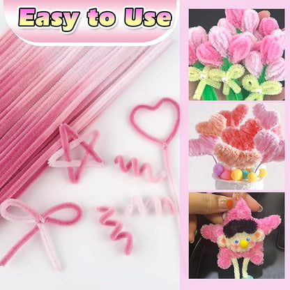 TOAOB 100pcs Pipe Cleaners Gradient Pink Chenille Stems for Crafts 12 Inch Fuzzy Sticks Craft Supplies for DIY Art Craft Projects Home Decorations