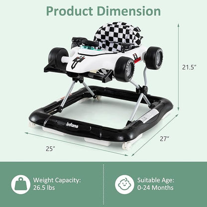 INFANS 4 in 1 Baby Walker, Foldable Toddler Activity Center with Adjustable Height, Padded Seat, Music, Light, Removable Tray, Push Walker for Girls Boys Aged 6-18 Months (Ivory)