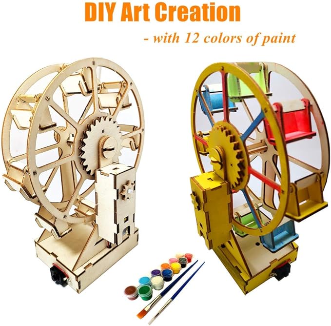 Electric Wooden Ferris Wheel Building Kit - DIY STEM Educational Toys for Girls and Boys - 3D Working Construction Scientific Model Kits - Engineering Assembly Project for Kids, Teens & Adults