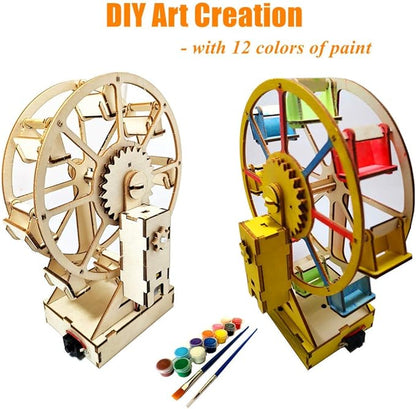 Electric Wooden Ferris Wheel Building Kit - DIY STEM Educational Toys for Girls and Boys - 3D Working Construction Scientific Model Kits - Engineering Assembly Project for Kids, Teens & Adults