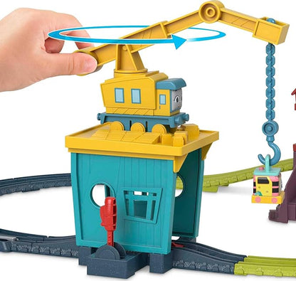 Thomas & Friends Motorized Toy Train Set Fix 'em Up Friends with Carly the Crane, Sandy the Rail Speeder & Thomas for Preschool Kids Ages 3+ Years