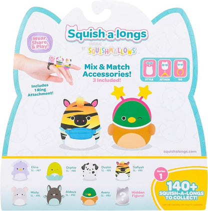 Squish-a-longs 8 Pack - 1” Mini-Squish with 2 Accessories, 1 Ring, and a Collector’s Guide - Collect, Trade, & Play