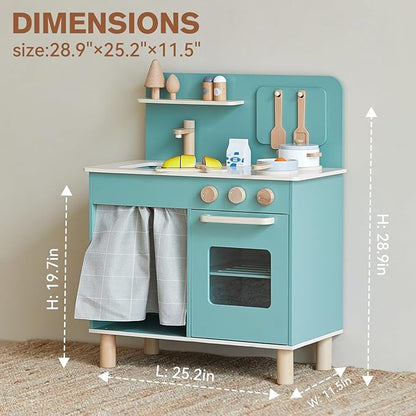 Giant bean Play Kitchen, Nordic Wooden Kitchen Playset Toy for Kids with Cookware Accessories, Pretend Play Cooking Food Set for 3+ Year Old Toddler Boys Girls