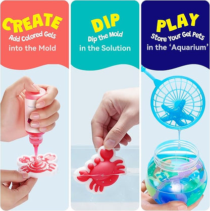 Upgraded Magic Water Elf Toy Kit, 20 Gels & 15 Molds, Craft & Art Kits for Kids Girls Boys Age 3 4 5 6 7 8 9 10 11 year old, Aqua Fairy Make Your Own Water Pets Squishy Maker Birthday Gift Party Favor