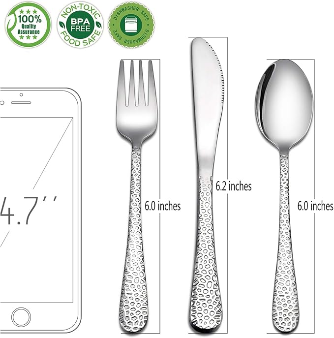 HaWare 9-Piece Toddler Kids Silverware Flatware Set, Stainless Steel Hammered(Adult Look) Preschooler Eating Utensils, Adult Diet Tableware, Includes 3 Spoons 3 Forks 3 Butter Knives, Dishwasher Safe