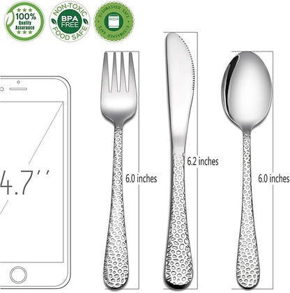 HaWare 9-Piece Toddler Kids Silverware Flatware Set, Stainless Steel Hammered(Adult Look) Preschooler Eating Utensils, Adult Diet Tableware, Includes 3 Spoons 3 Forks 3 Butter Knives, Dishwasher Safe