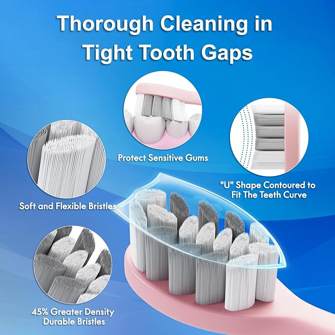 Sonic Electric Toothbrush for Adults & Kids, Rechargeable Electric Toothbrush with 10 Brush Heads & Travel Case, Teeth Whitening, Power Electric Toothbrush with Holder, Charge for 120 Days - Pink