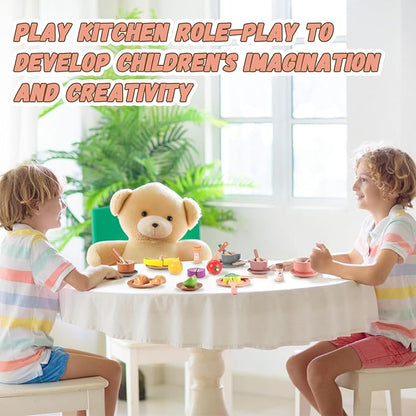 GAGAKU Wooden Dishes Kids Wooden Dishes for Play Kitchen Kids Play Dish Set Wood Plates Set for Toddler Montessori Wooden Kitchen Toys Accessories
