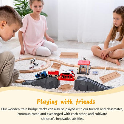 20 Pcs Straight Wooden Tracks Expansion Wood Train Track Pieces Connectors Adapters Male Male Female Female Train Track Wood Starting Wooden Bridge Accessories Compatible with Railroad Set