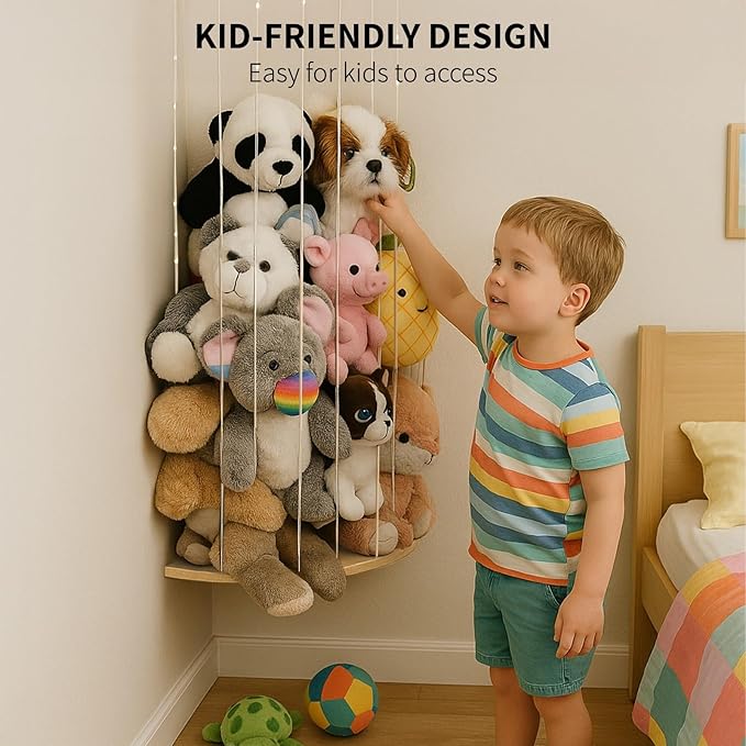 PUTSKA Nursery Furniture Hanging Organizer – Wall Mounted Stuffed Animal Storage for Baby Room, Corner Plush Collection Display & Nursery Organization System, Space-Saving Vertical Storage - Plain