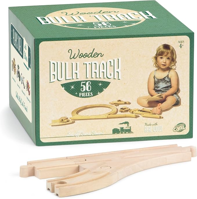 Conductor Carl 56-Piece Bulk Value Wooden Train Track Pack - Compatible with All Major Toy Train Brands