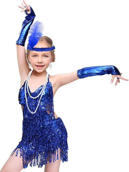 1920's Sequins Flapper Dress Children's Day Gift Party Halloween Costumes for Girls Accessories Set