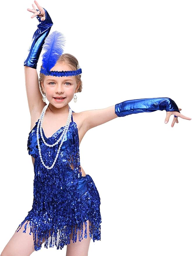 1920's Sequins Flapper Dress Children's Day Gift Party Halloween Costumes for Girls Accessories Set